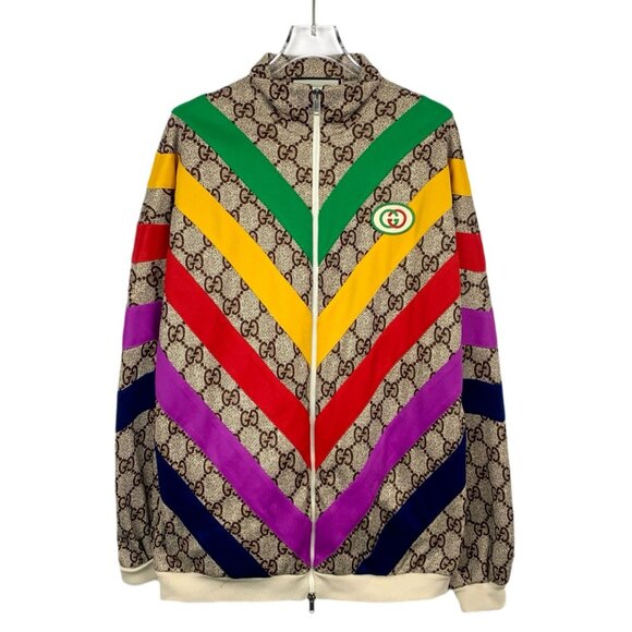 Gucci Monogram Rainbow Chevron Track Jacket With Zip Closure - Picture 1 of 8